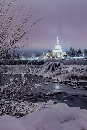 Idaho Falls Temple on a Winter Night